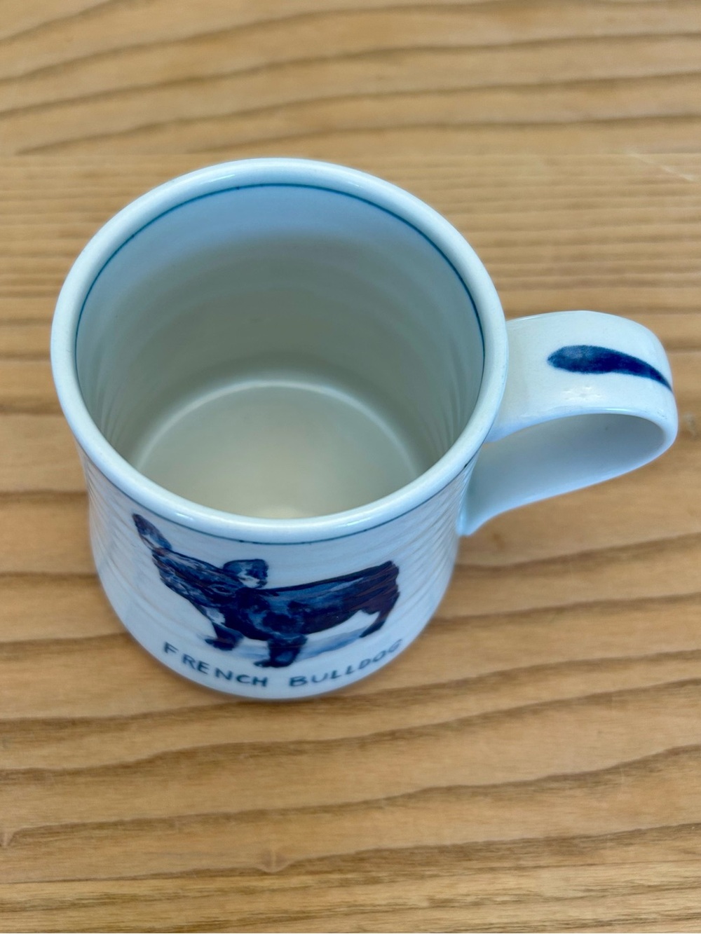 Anthropologie Cream Mug with Blue French Bulldog Illustration by Molly Hatch. - Picture 8 of 10